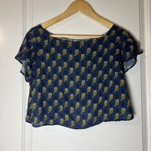 [FARM Rio] Navy Blue and Yellow Patterned Women's Top